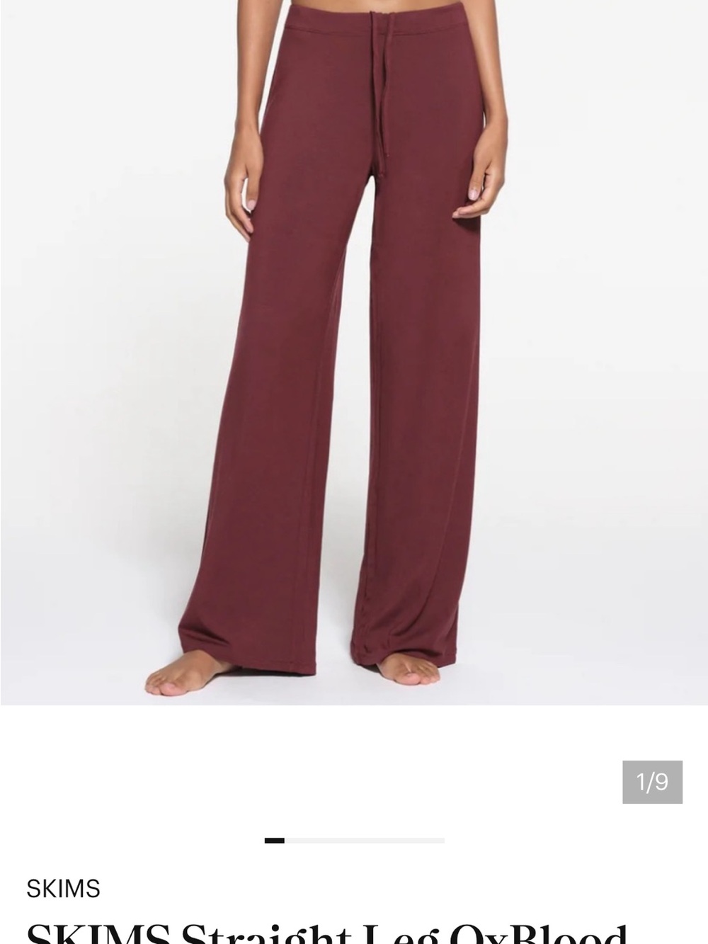 SKIMS Wide-Leg Sweatpants in Burgandy.
